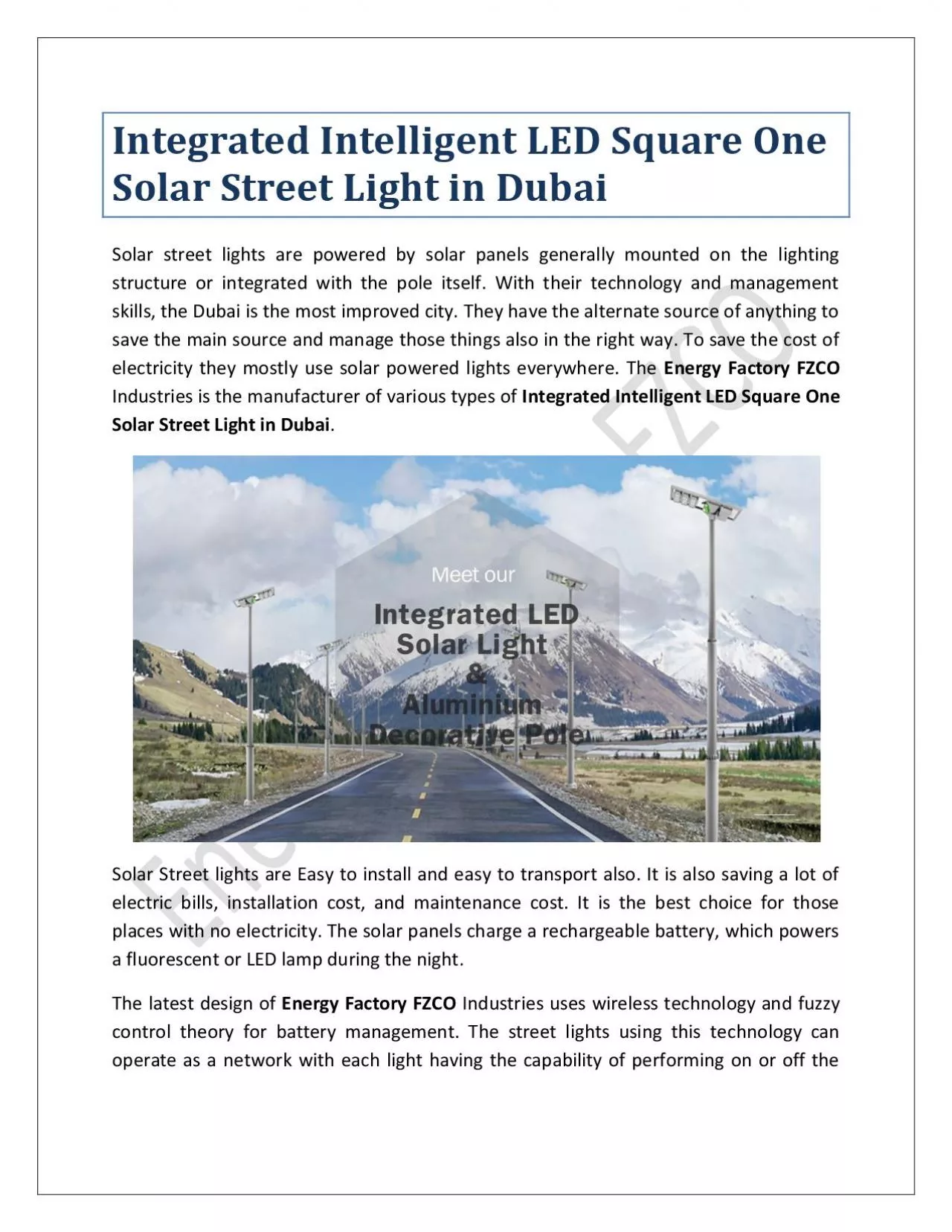 PDF-Integrated Intelligent LED Square One Solar Street Light in Dubai