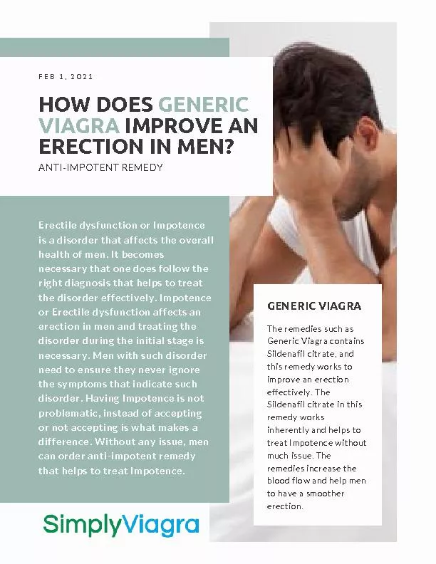 How does Generic Viagra improve an erection in men?