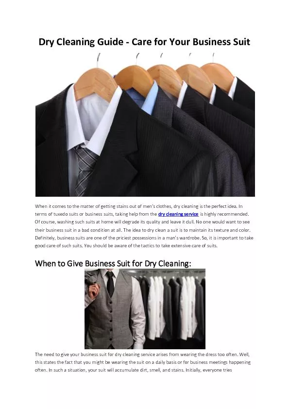 Dry Cleaning Guide - Care for Your Business Suit