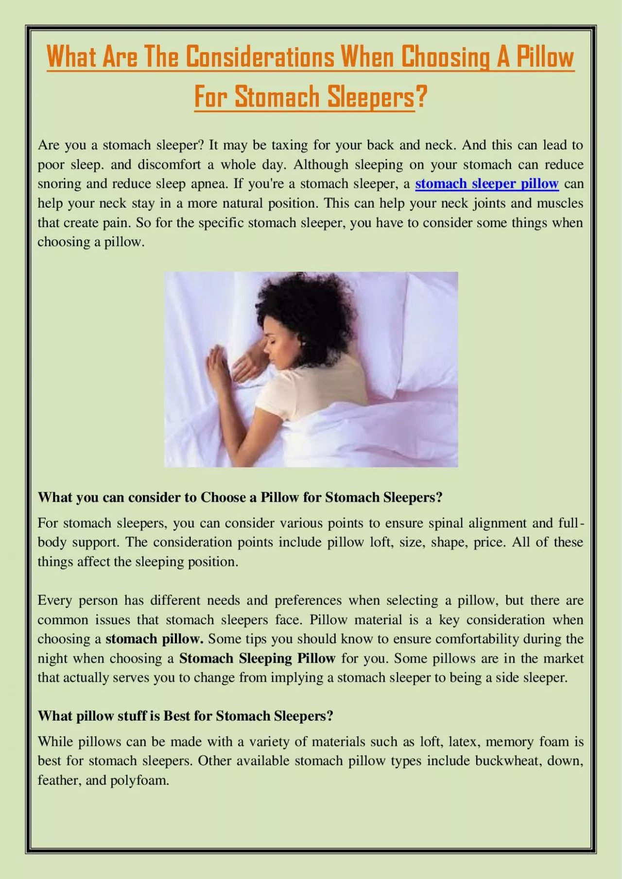 PDF-What Are The Considerations When Choosing A Pillow For Stomach Sleepers?