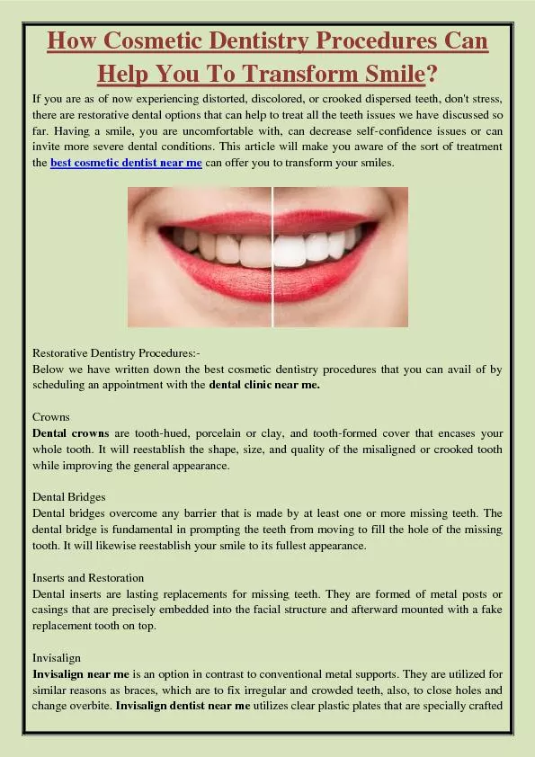 How Cosmetic Dentistry Procedures Can Help You To Transform Smile?