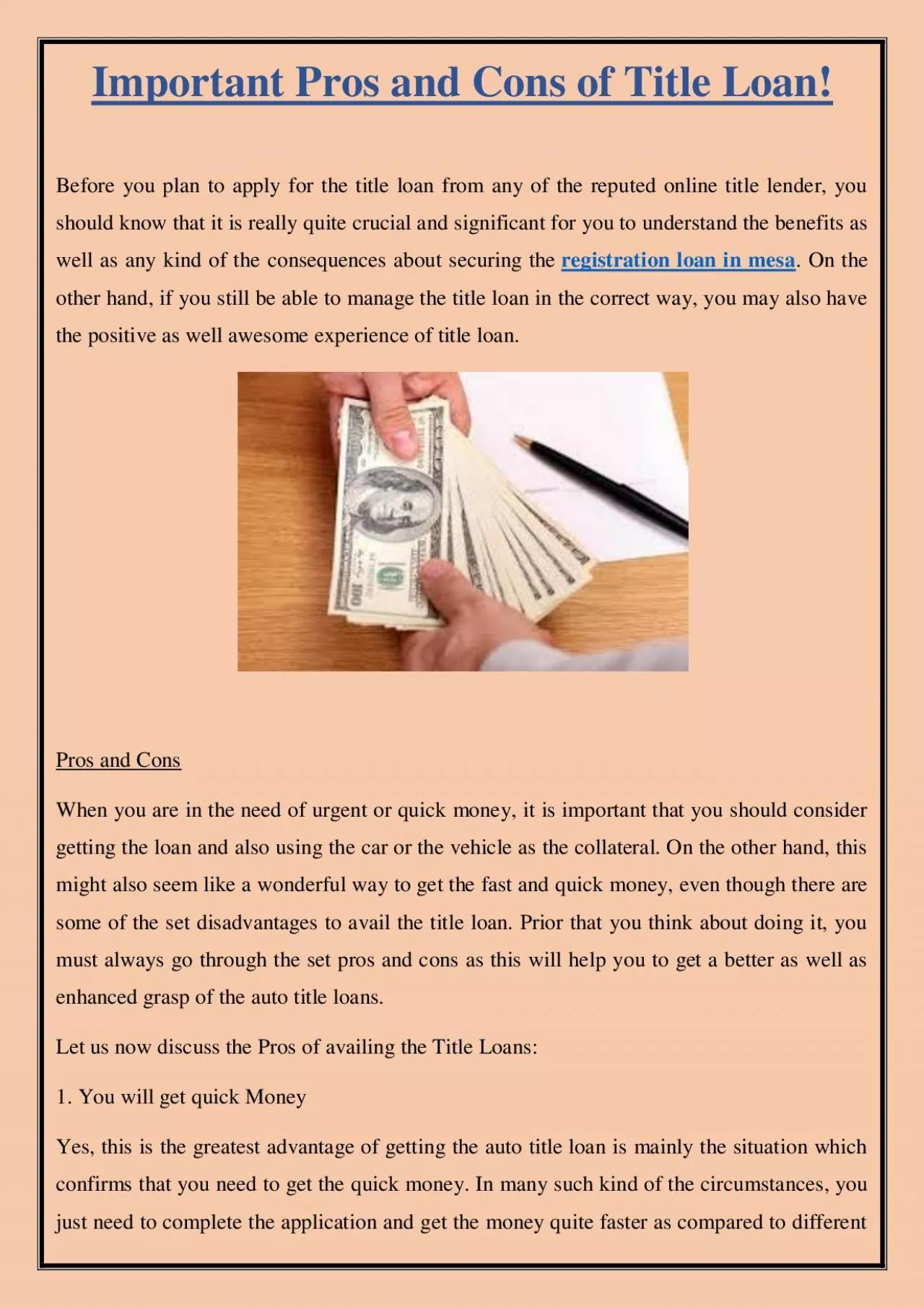 PDF-Important Pros and Cons of Title Loan!