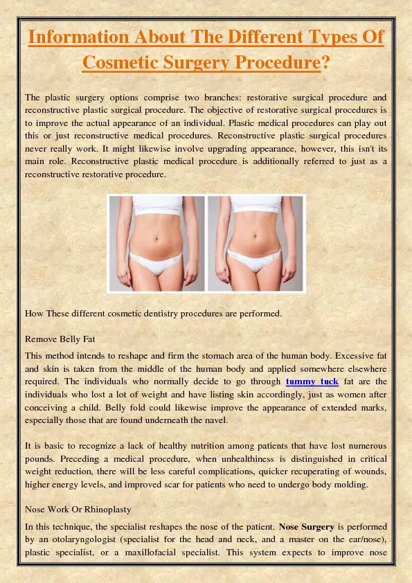 Information About The Different Types Of Cosmetic Surgery Procedure?