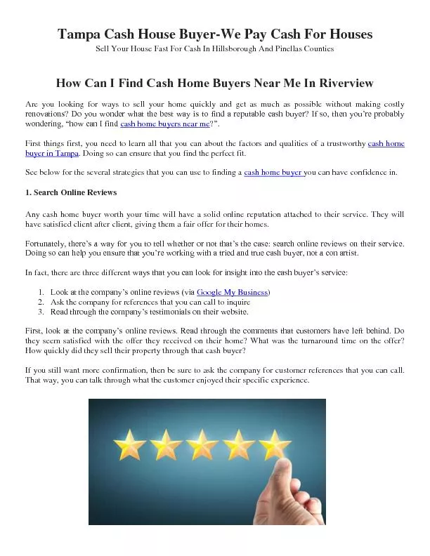 1 for FAST House Sales Tampa - Top-Rated Cash Home Buyers