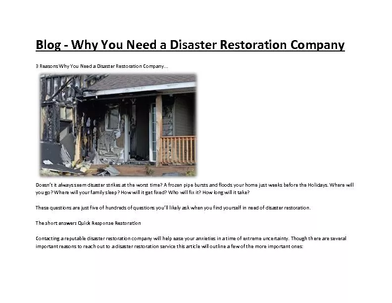 Blog - Why You Need a Disaster Restoration Company