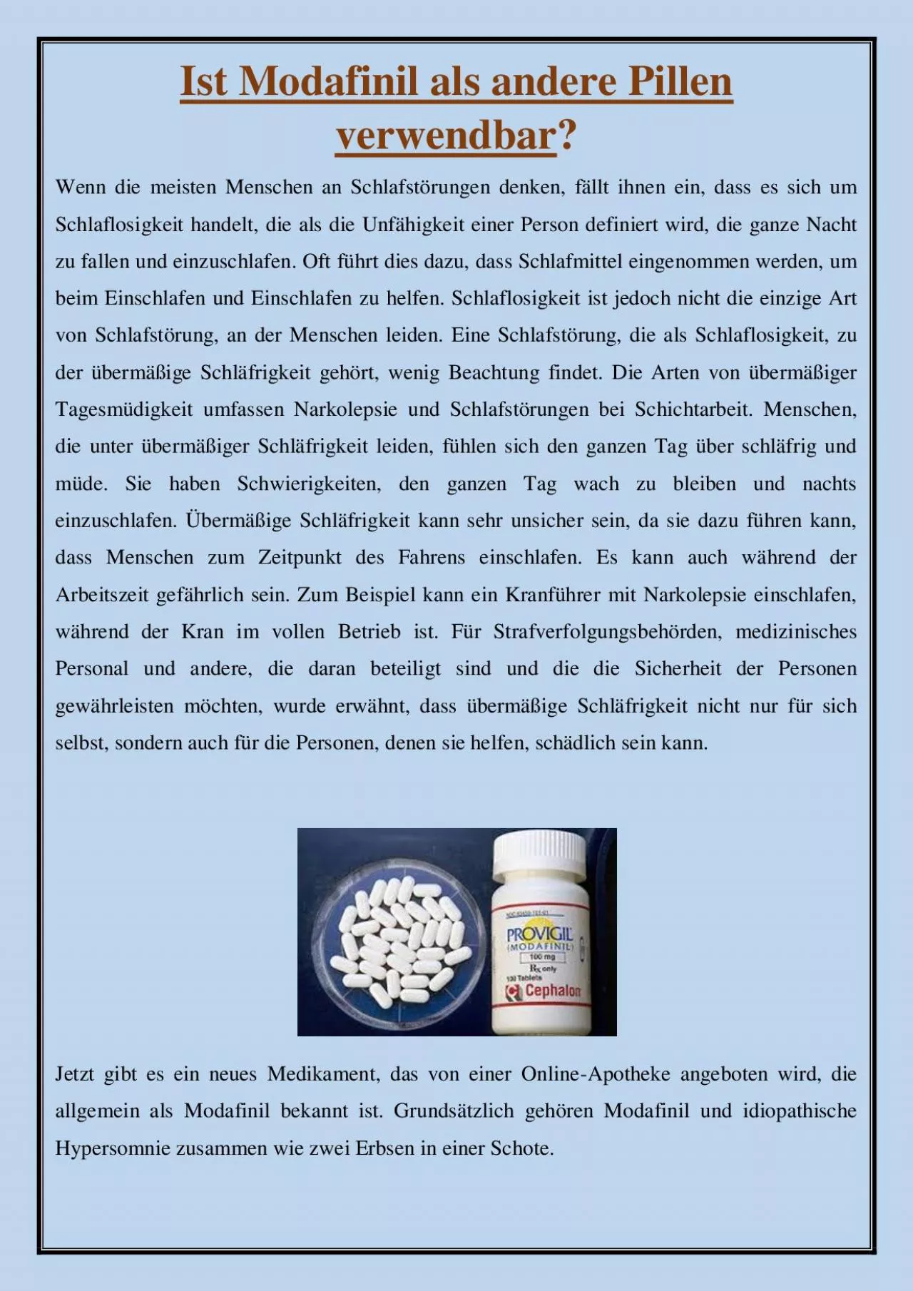 PDF-Ist Modafinil als andere Pillen verwendbar?