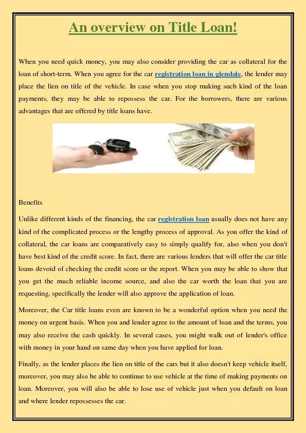 An overview on Title Loan!