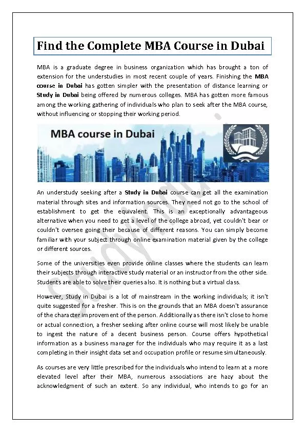 Find the Complete MBA Course in Dubai