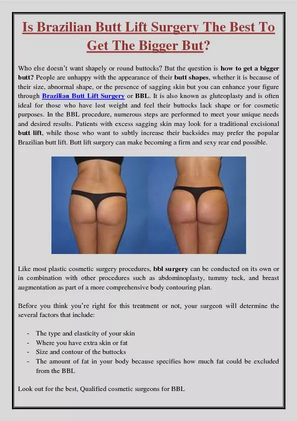 Is Brazilian Butt Lift Surgery The Best To Get The Bigger But?