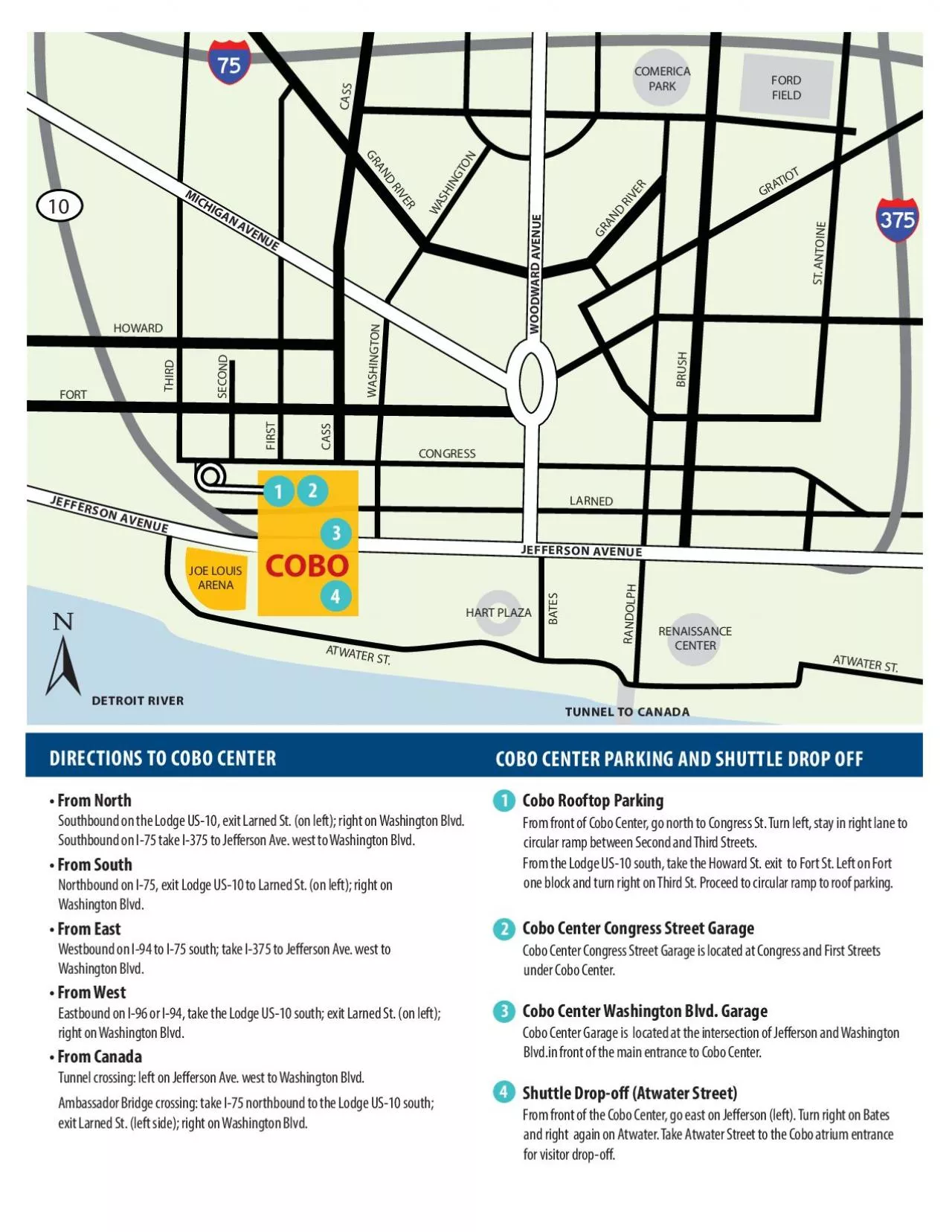 PDF-DIRECTIONS TO COBO CENTER• From North Southbound on the Lodge US-10,