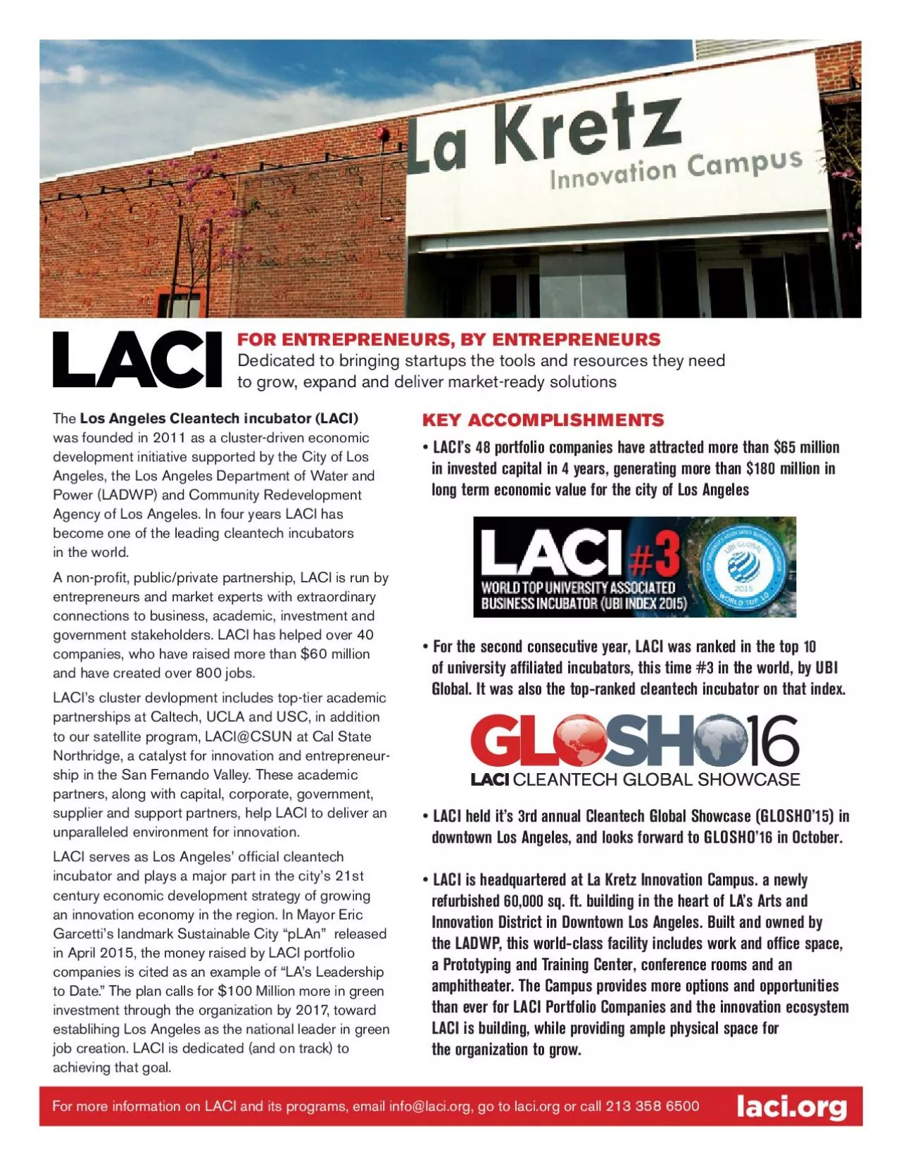 PDF-For more information on LACI and its programs, email info@laci.org, go