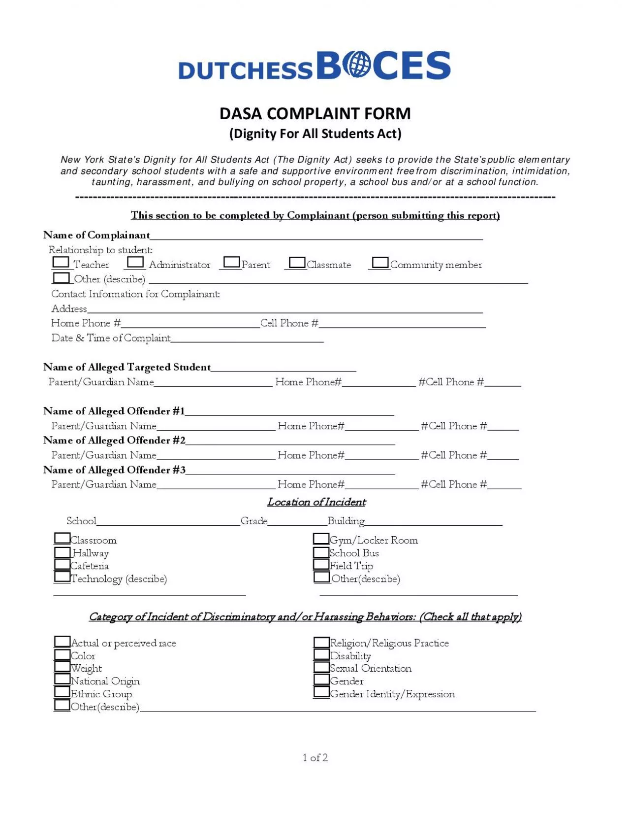 PDF-DASA COMPLAINTFORM(Dignity For All Students Act)