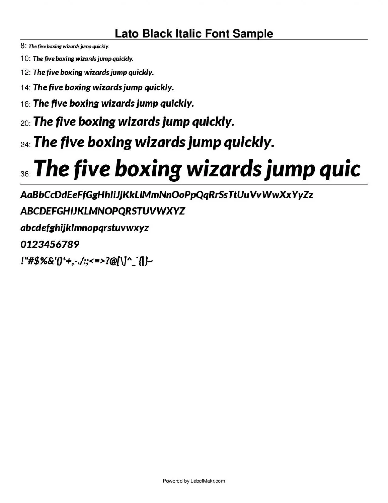 PDF-Lato Black Italic Font Sample 8: The five boxing wizards jump quickly