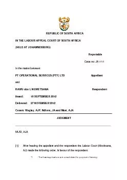 REPUBLIC OF SOUTH AFRICA IN THE LABOUR APPEAL COURT OF SOUTH AFRICA  (