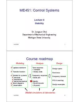 Fall 2008 1ME451: Control SystemsDr. JongeunChoiDepartment of Mechanic