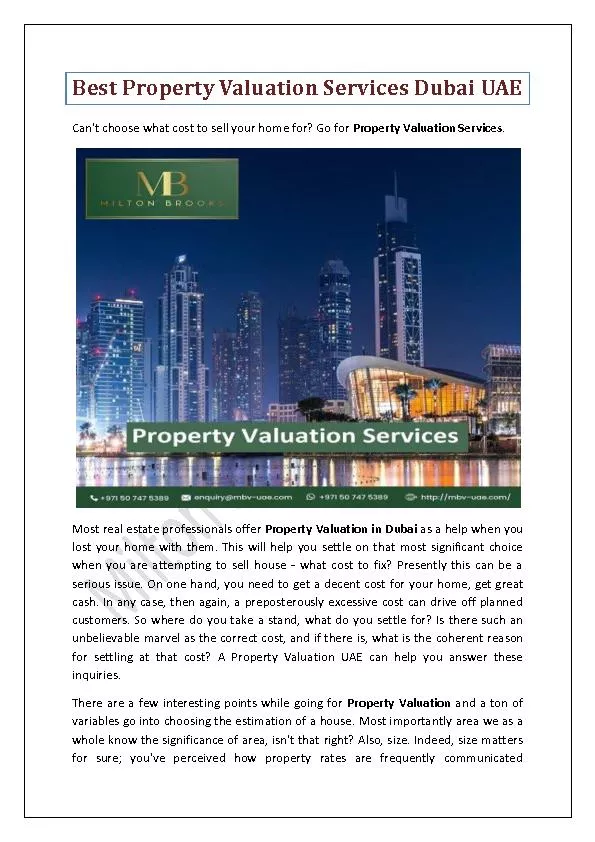 Best Property Valuation Services Dubai UAE