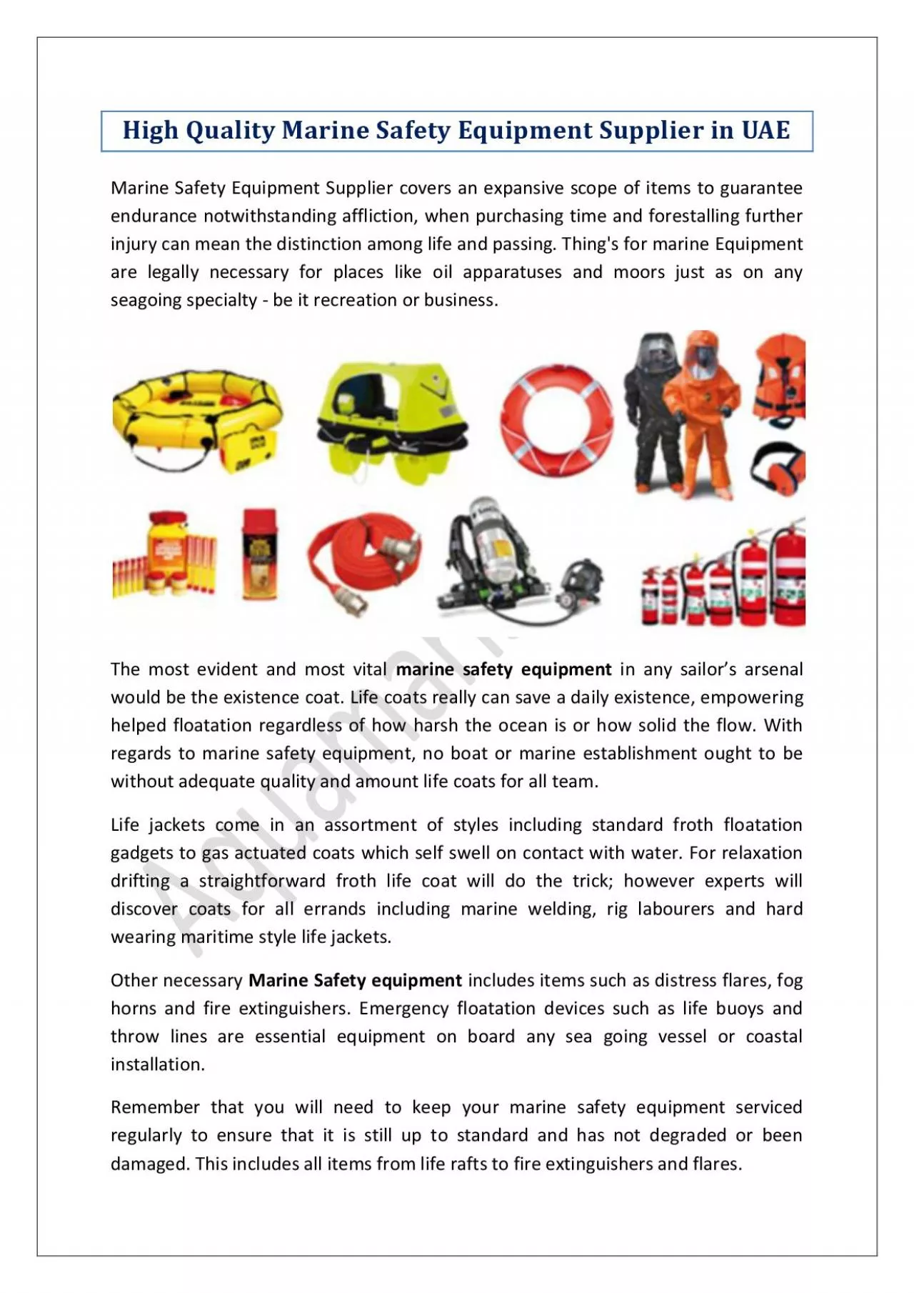 PDF-High Quality Marine Safety Equipment Supplier in UAE