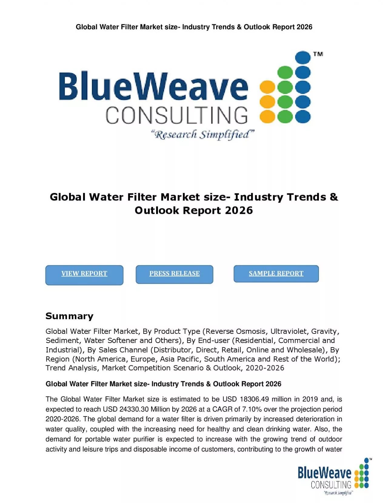 PDF-Global Water Filter Market size- Industry Trends & Outlook Report 2026