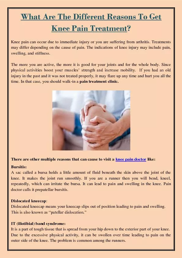 What Are The Different Reasons To Get Knee Pain Treatment?