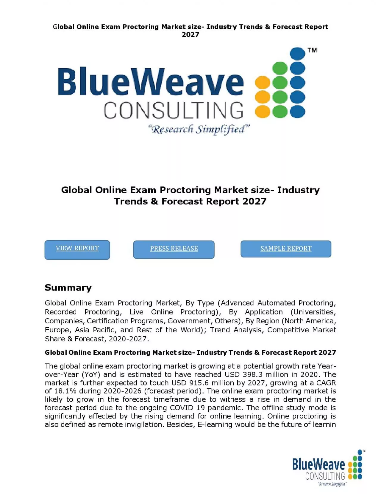 PDF-Global Online Exam Proctoring Market size- Industry Trends & Forecast Report 2027