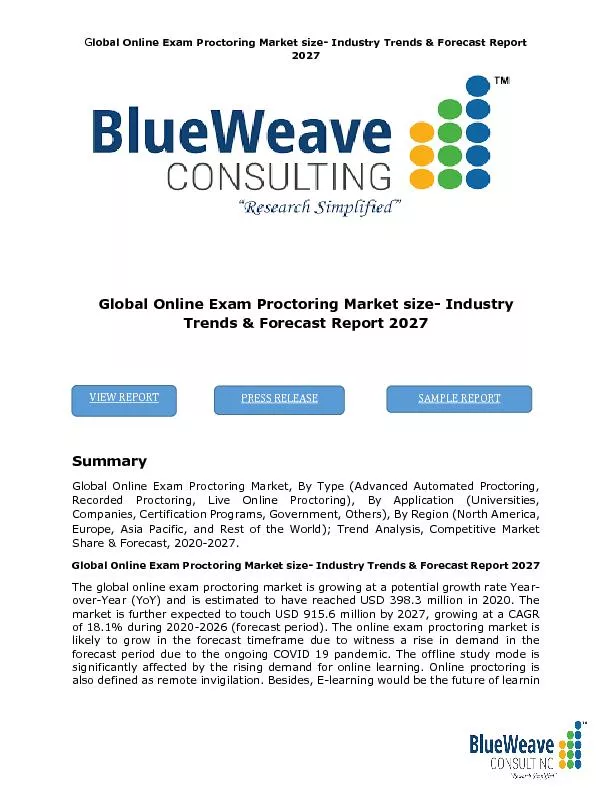 Global Online Exam Proctoring Market size- Industry Trends & Forecast Report 2027