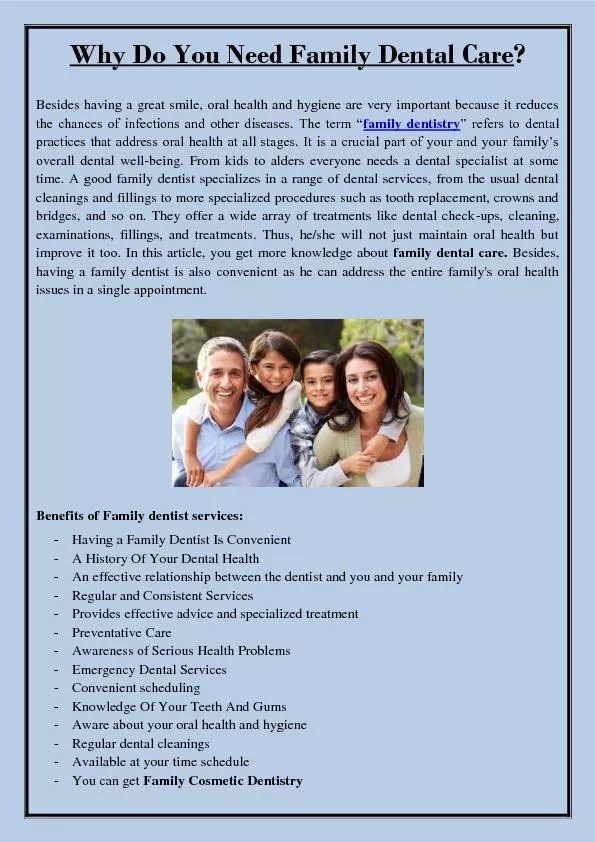 Why Do You Need Family Dental Care?