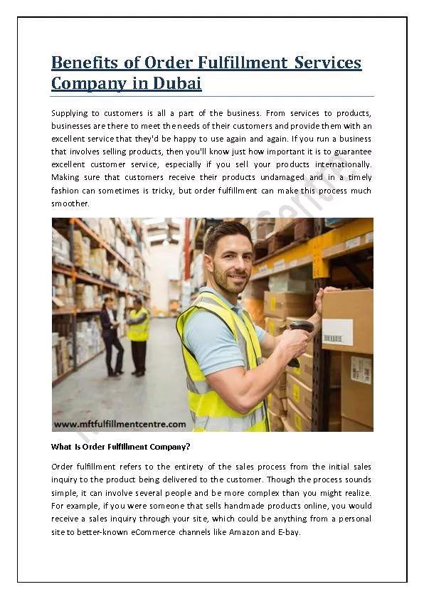 Benefits of Order Fulfillment Services Company in Dubai