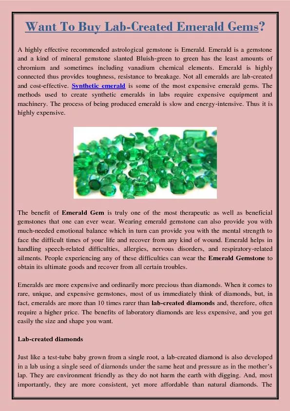 Want To Buy Lab-Created Emerald Gems?