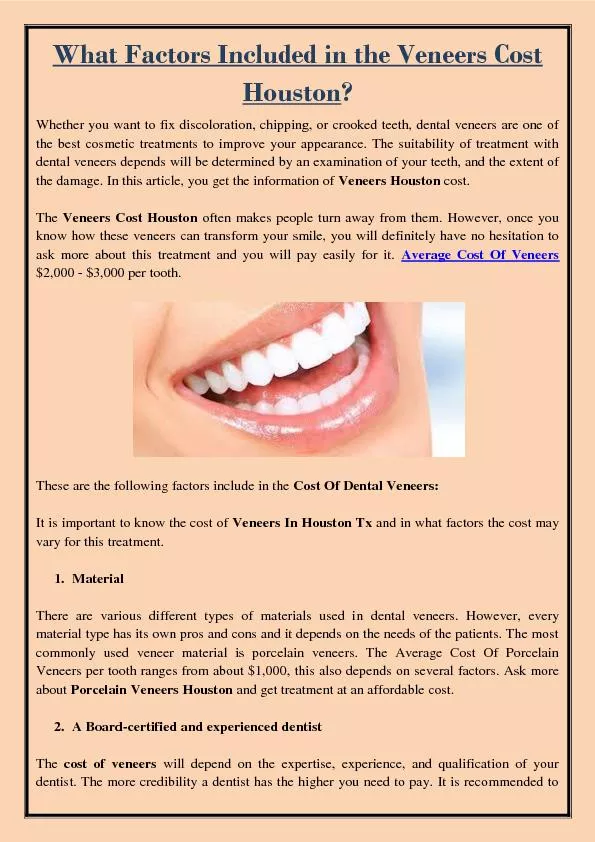 What Factors Included in the Veneers Cost Houston?