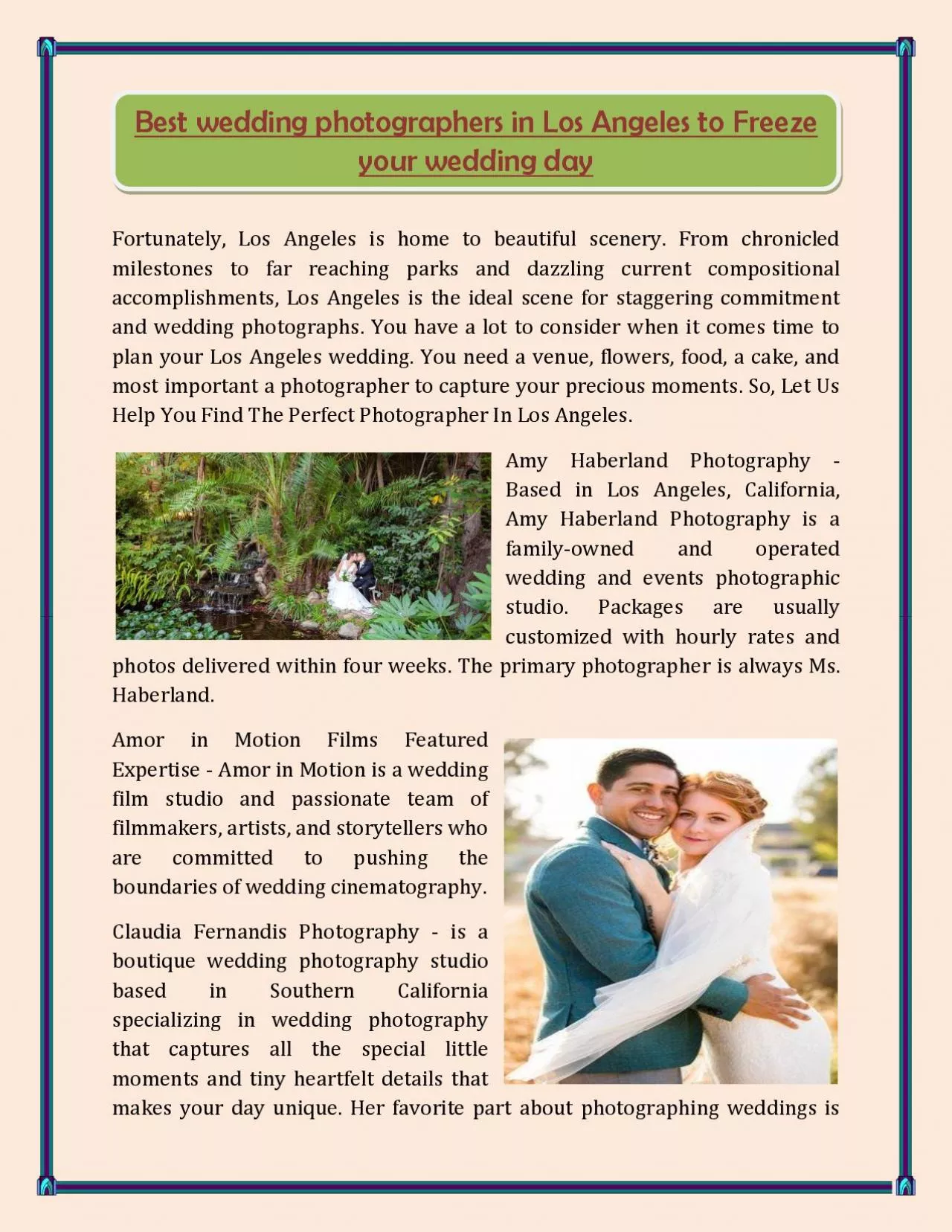 PDF-Best wedding photographers in Los Angeles to Freeze your wedding day