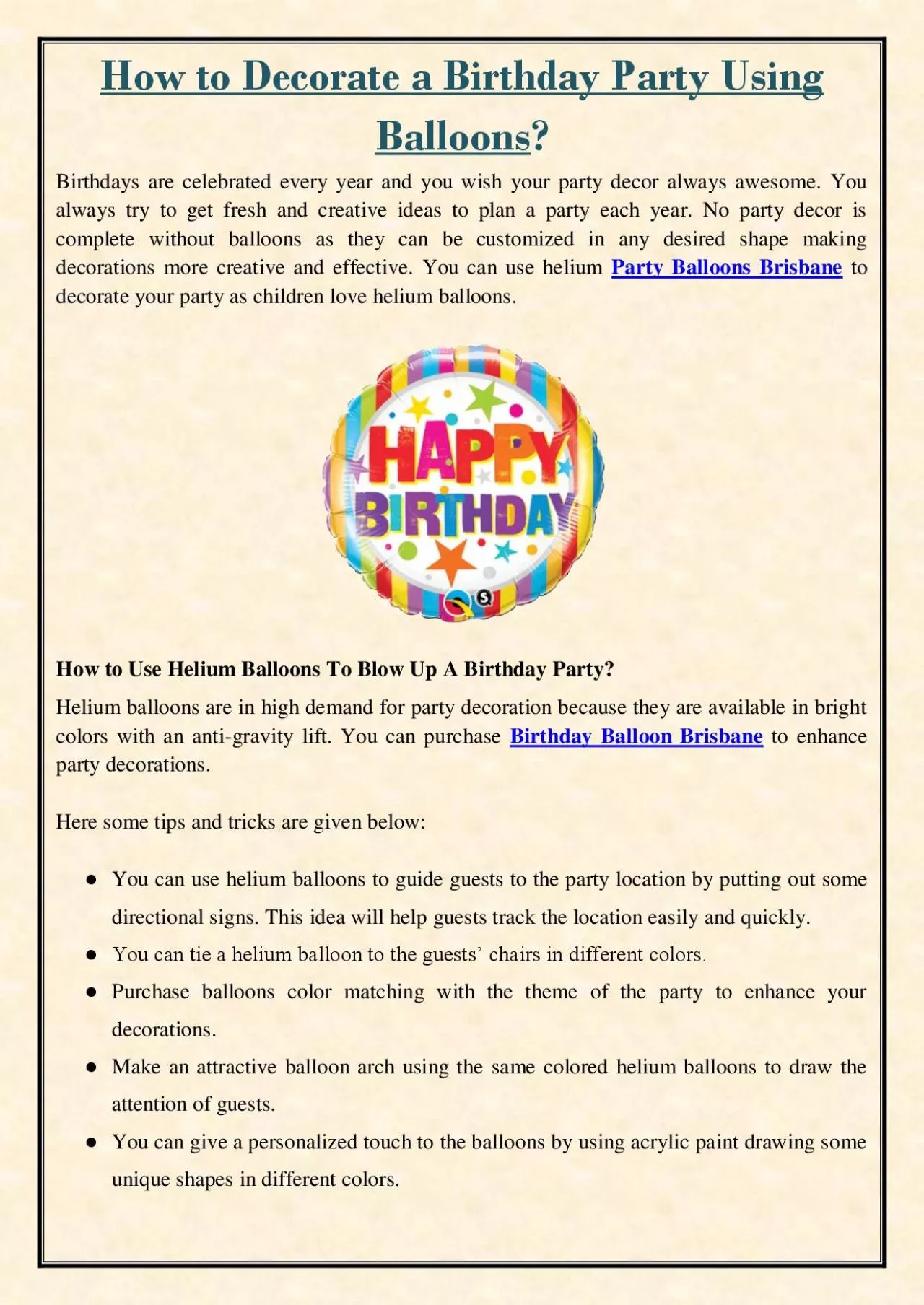 PDF-How to Decorate a Birthday Party Using Balloons?