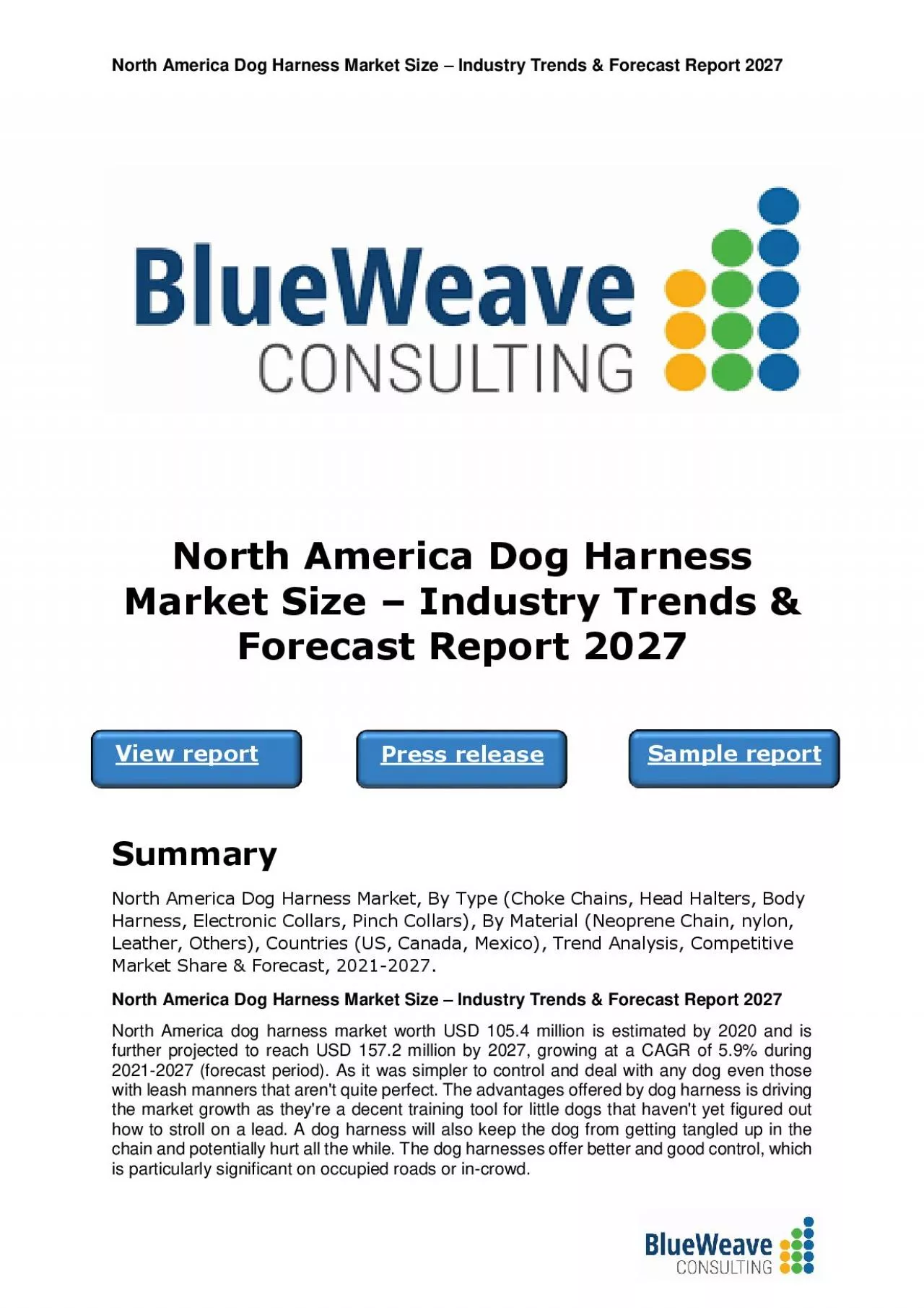 PDF-﻿North America Dog harness Market Size – Industry Trends & Forecast Report 2027