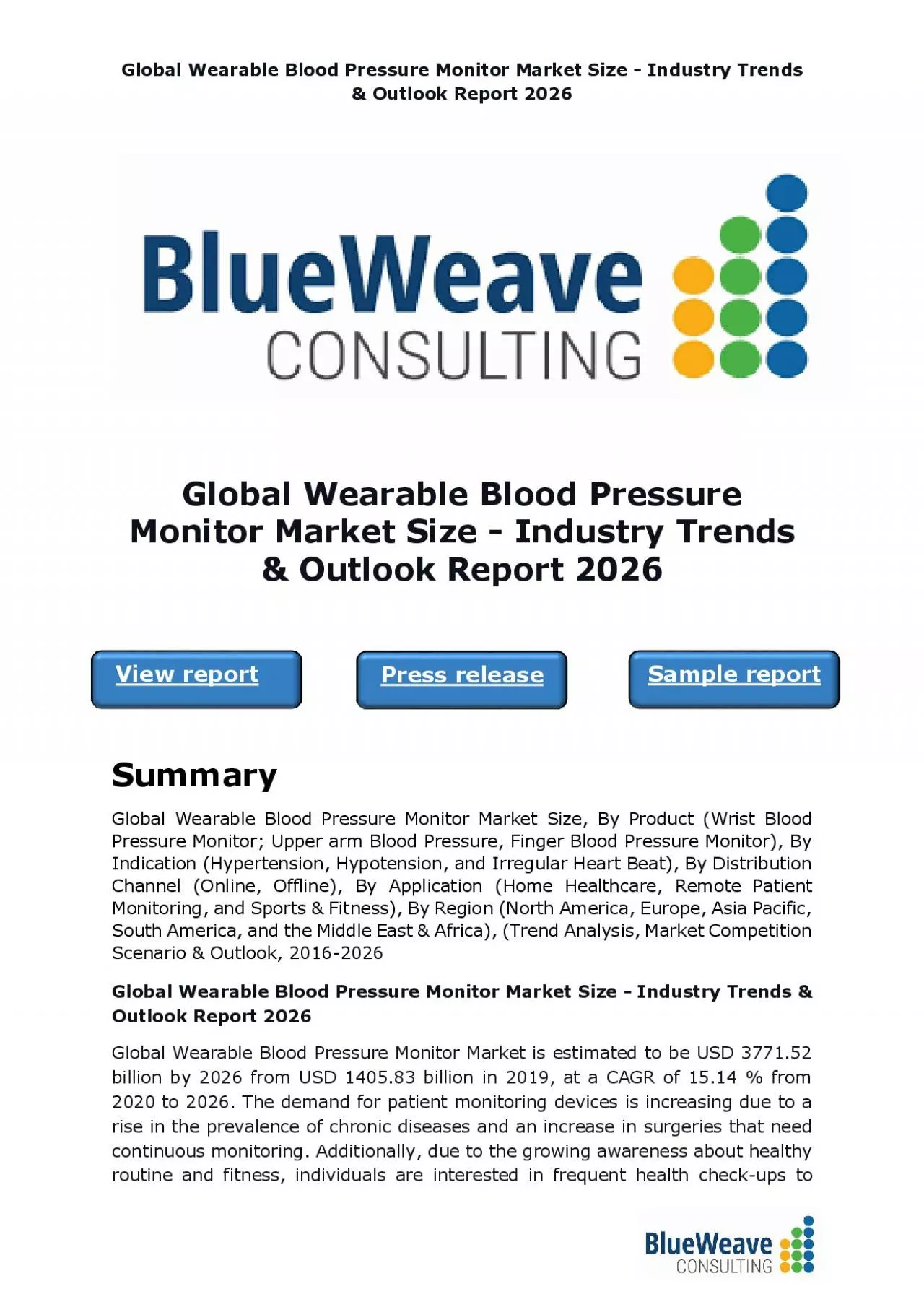 PDF-Global Wearable Blood Pressure Monitor Market Size - Industry Trends & Outlook Report