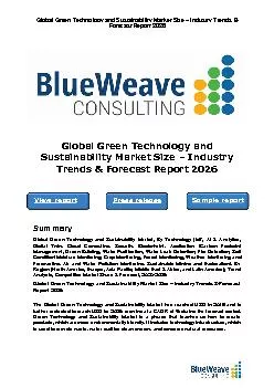 ﻿Global Green Technology and Sustainability Market Size – Industry Trends & Forecast Report 2026