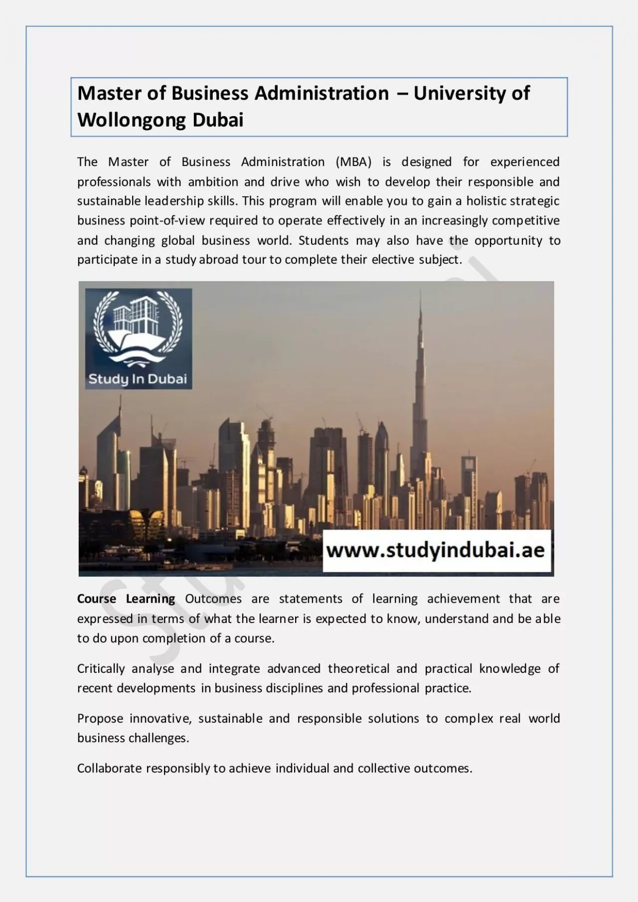 PDF-Master of Business Administration – University of Wollongong Dubai