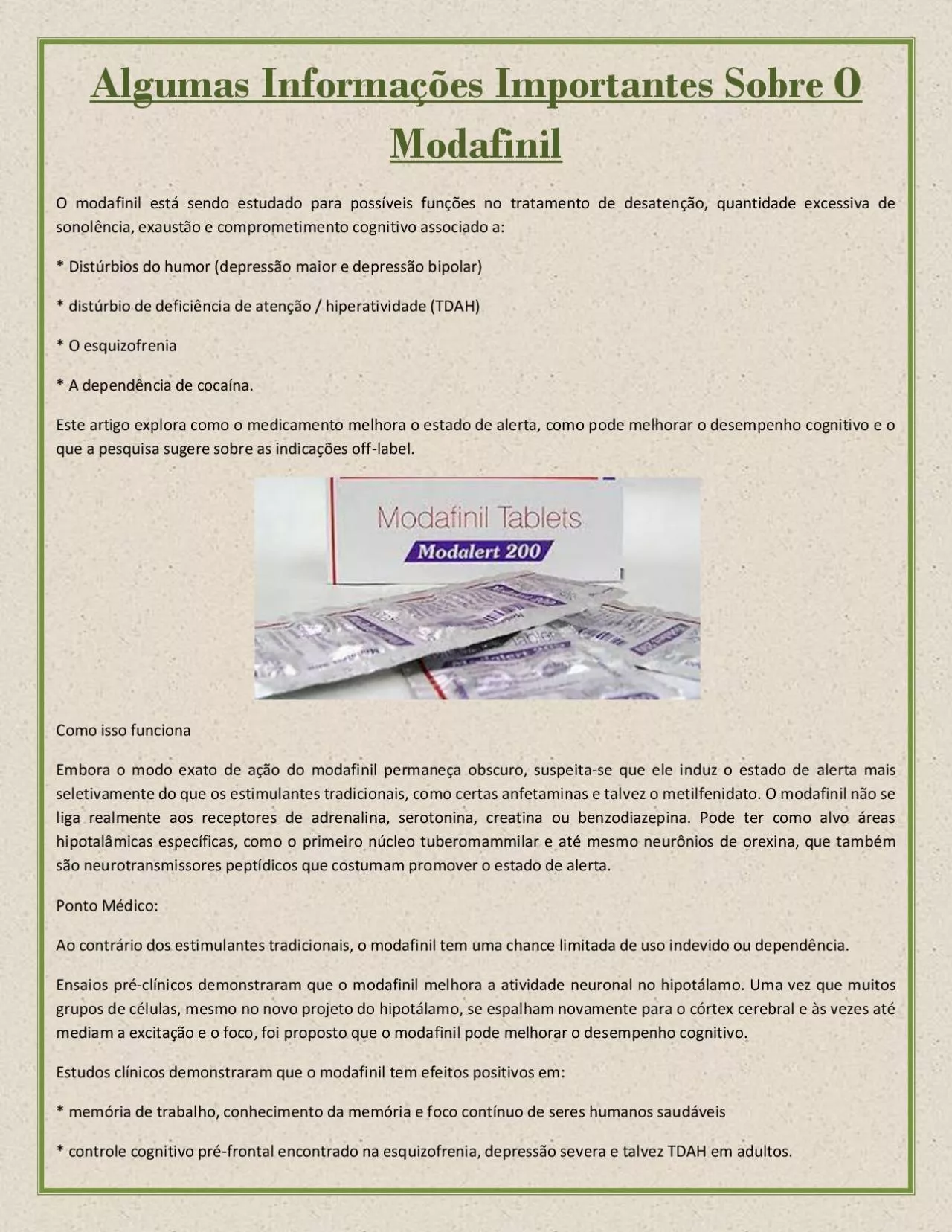 PDF-Algumas Informações Importantes Sobre O Modafinil