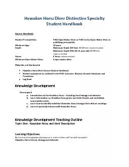 Hawaiian HonuDiverDistinctiveSpecialtyStudent Handbook