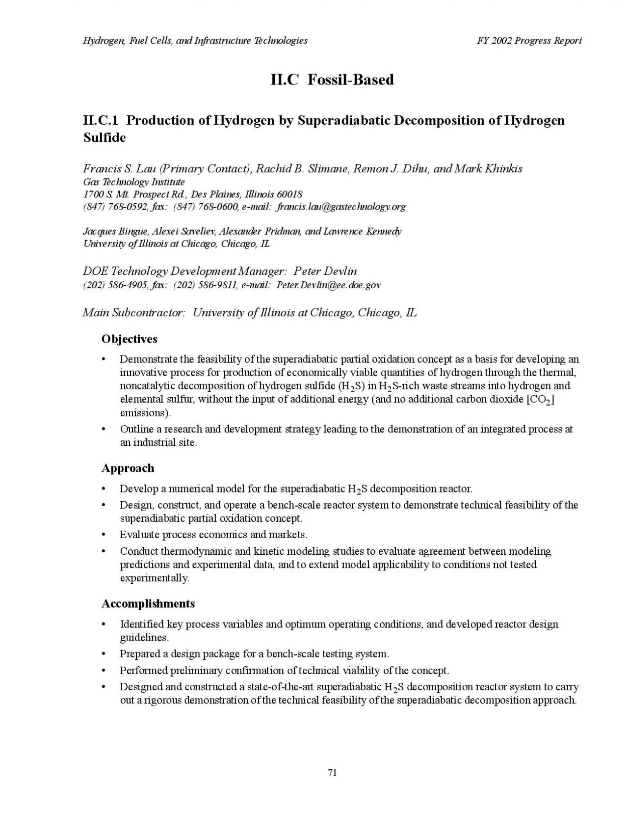 PDF-Hydrogen, Fuel Cells, and Infrastructure Technologies FY 2002 Progress