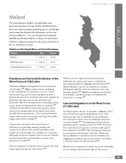 FINDINGS ON THE WORST FORMS OF CHILD LABORCOUNTRY PROFILES