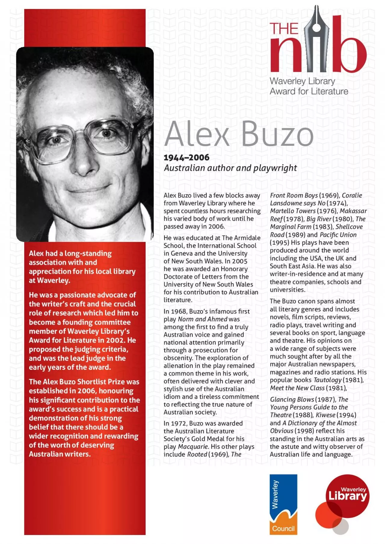 PDF-Alex Buzo lived a few blocks away from Waverley Library where he spent