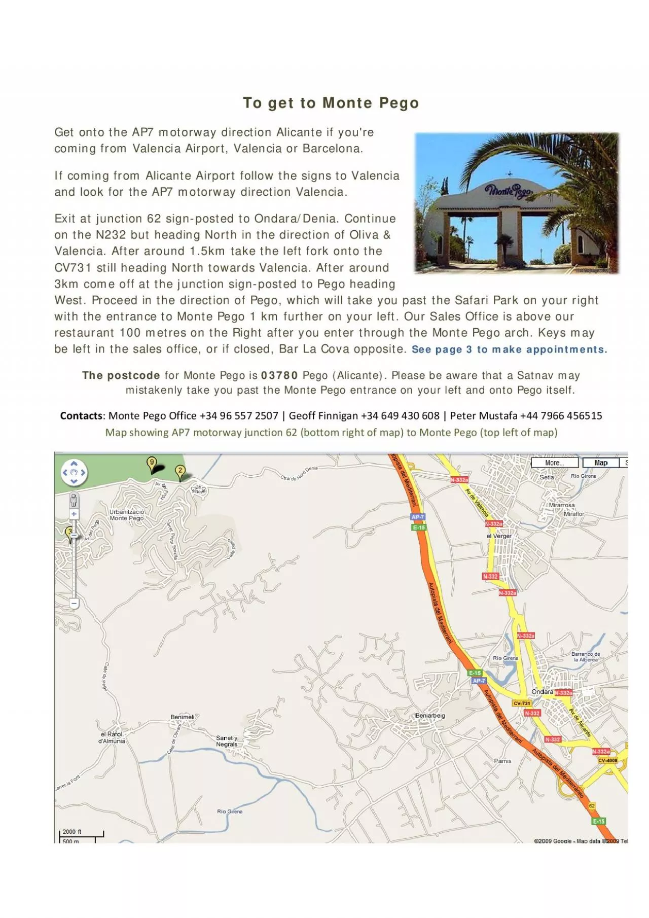 PDF-To get to Monte Pego Get onto the AP7 motorway direction Alicante if y