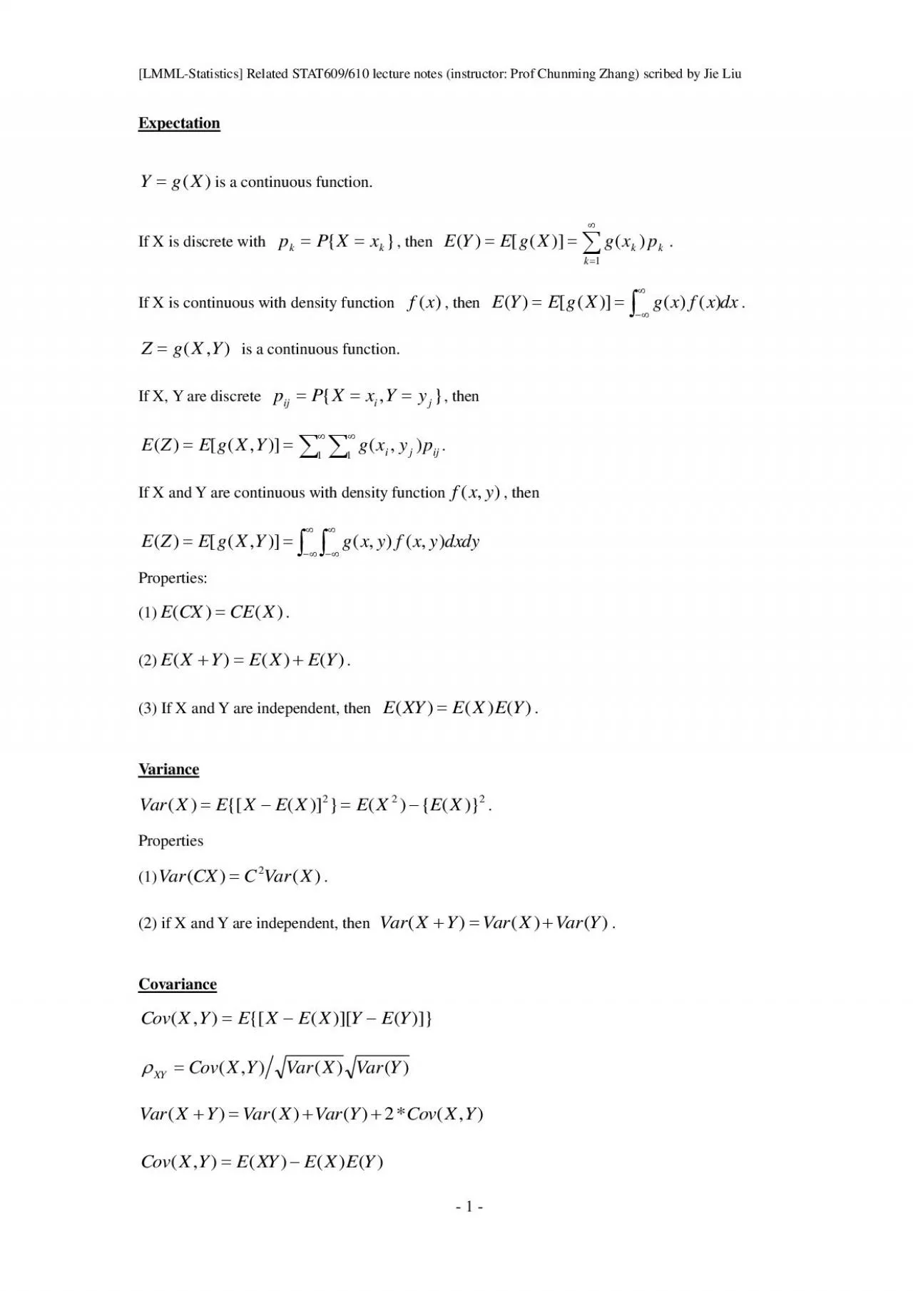 PDF-tatistics] Related STAT609/610 lecture notes (instructor: Prof Chunmin