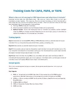 Training Costs for CAPA, PAPA, or YAPA