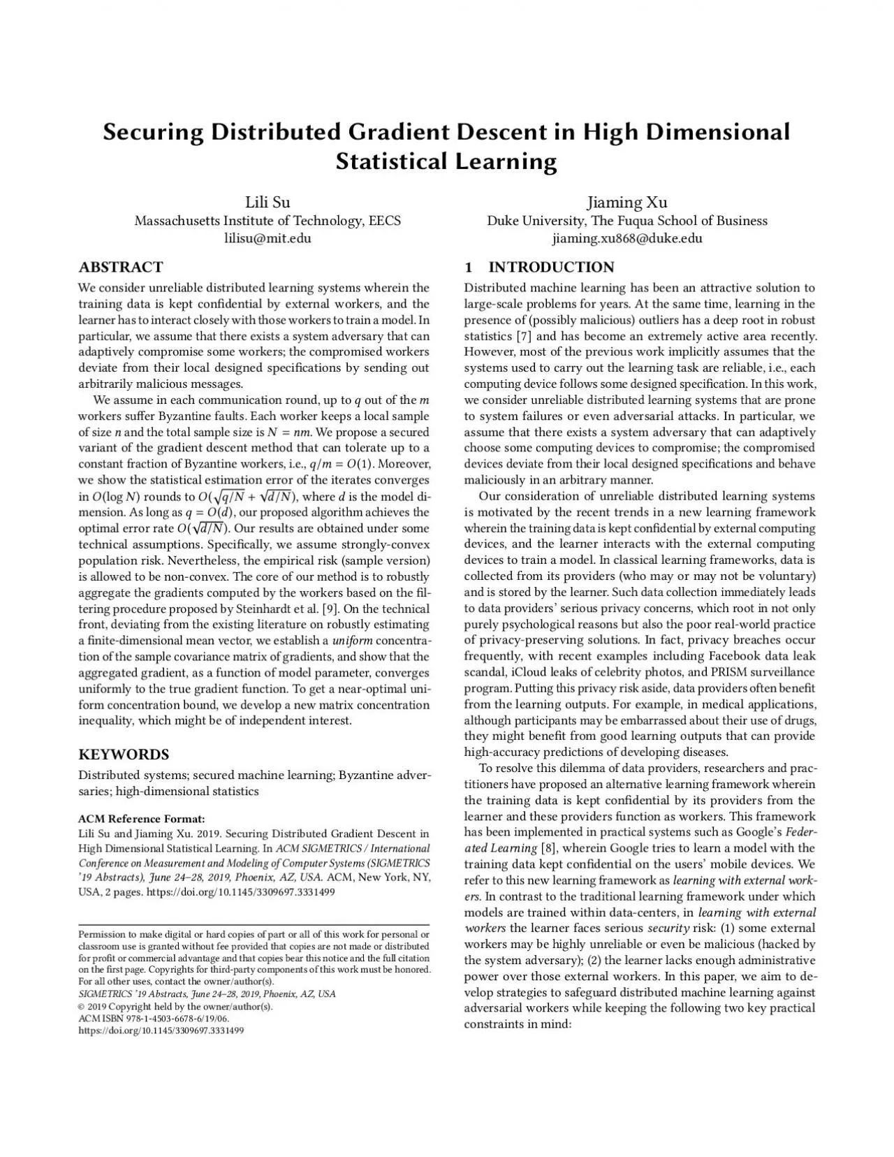 PDF-SecuringDistributedGradientDescentinHighDimensionalStatisticalLearning