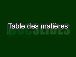 Table des matières