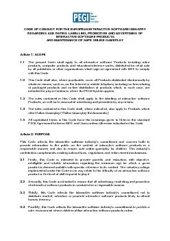 CODE OF CONDUCT FOR THE EUROPEAN INTERACTIVE SOFTWARE INDUSTRY 
...