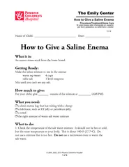 Name of Child  Date  How to Give a Saline Enema What i