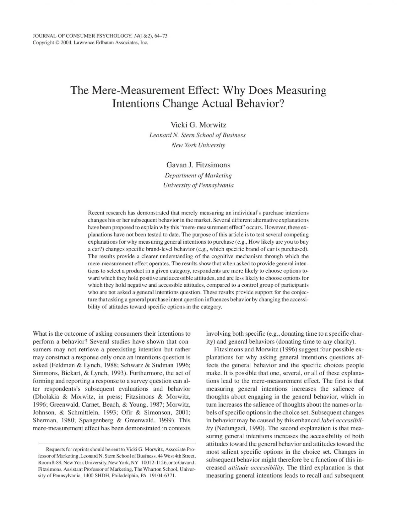 PDF-The Mere-Measurement Effect: Why Does MeasuringIntentions Change Actua