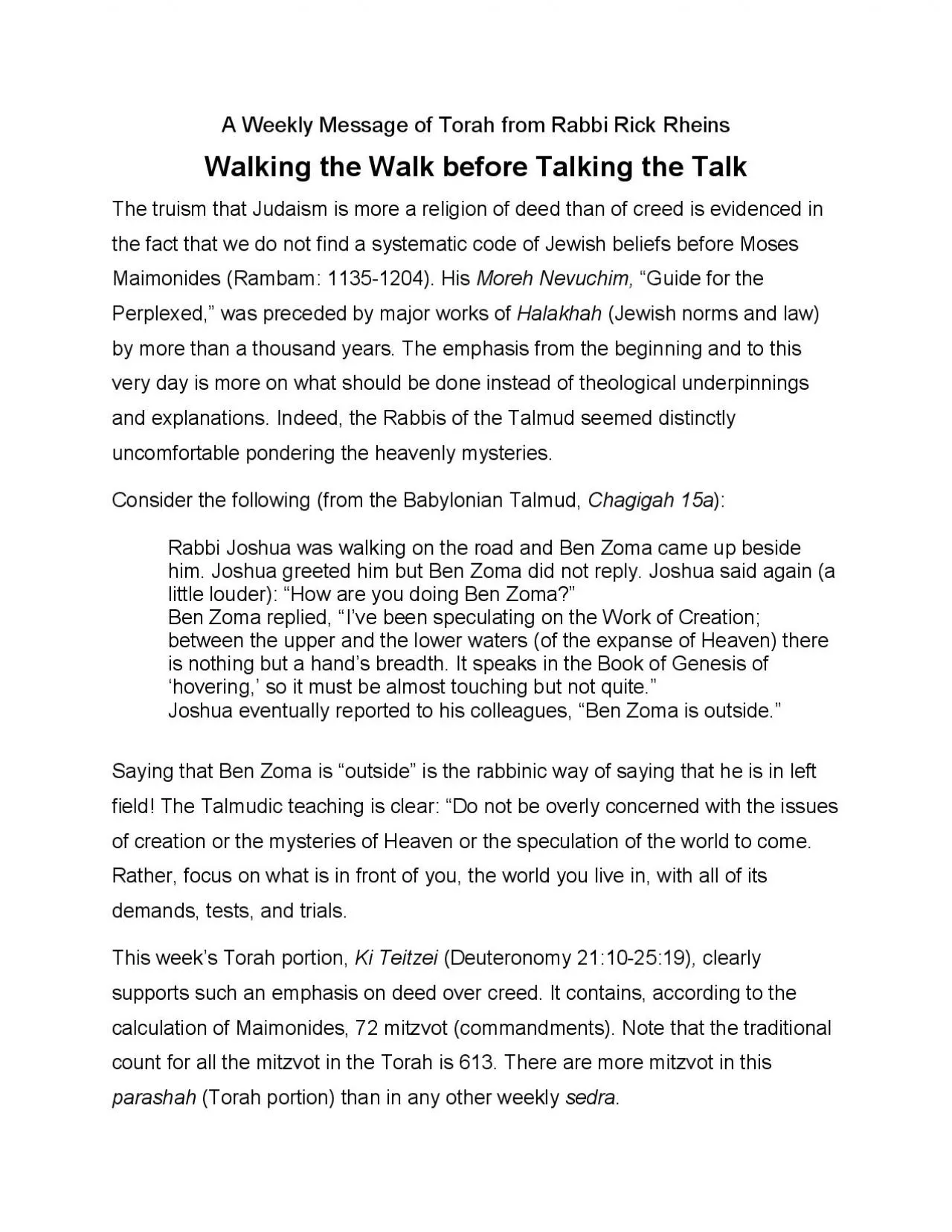 PDF-A Weekly Message of Torah from Rabbi Rick RheinsWalking the Walk befor