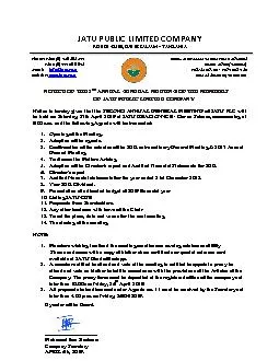 Notice is hereby given that the SECOND ANNUAL GENERAL MEETING of JATU